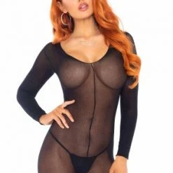 Leg Avenue Sheer Long Sleeved Scoop Neck Bodystocking