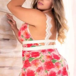 Espiral Plus Floral And Zigzag Lace Babydoll Set