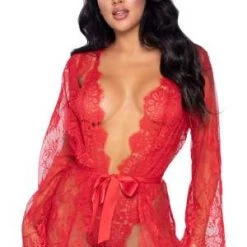 Leg Avenue Trending Sellers Red Lace Teddy And Robe Set
