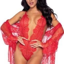 Leg Avenue Trending Sellers Red Lace Teddy And Robe Set