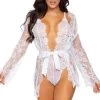 Leg Avenue Clearance White Lace Teddy And Robe Set
