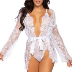Leg Avenue Clearance White Lace Teddy And Robe Set