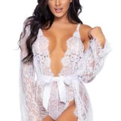 Leg Avenue Clearance White Lace Teddy And Robe Set