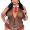 Leg Avenue Plus Schoolgirl Crotchless Fishnet Teddy