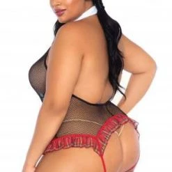 Leg Avenue Plus Schoolgirl Crotchless Fishnet Teddy