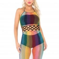 Leg Avenue Rainbow Fishnet Halter Dress