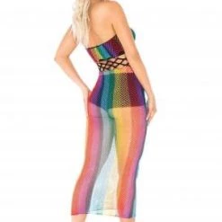 Leg Avenue Rainbow Fishnet Halter Dress