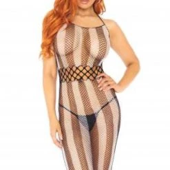 Leg Avenue Striped Fishnet Halter Dress