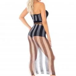 Leg Avenue Striped Fishnet Halter Dress