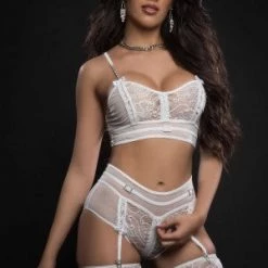 G World Intimates Three-Piece Zippered Bustier Top And Garter Boyshort New Items