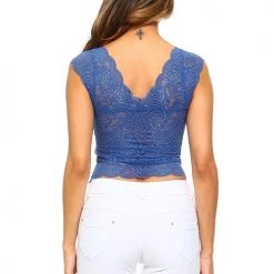 Yelete New Items Blue Short Sleeve Crop Top Bralette 6 Yelete New Items Blue Short Sleeve Crop Top Bralette