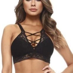 Yelete Black Sheer Lace Caged Bralette New Items