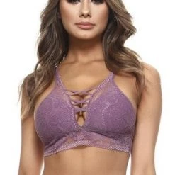 Yelete Purple Sheer Lace Caged Bralette New Items