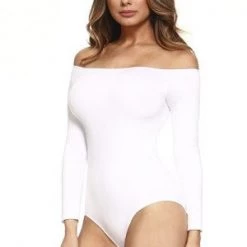 Yelete New Items Long Sleeve Off The Shoulder Bodysuit