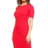 Yelete Short Sleeve Crew Neck Midi Bodycon Dress New Items