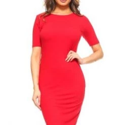 Yelete Short Sleeve Crew Neck Midi Bodycon Dress New Items