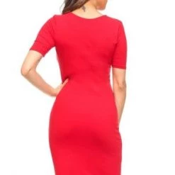 Yelete Short Sleeve Crew Neck Midi Bodycon Dress New Items