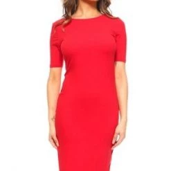 Yelete Short Sleeve Crew Neck Midi Bodycon Dress New Items