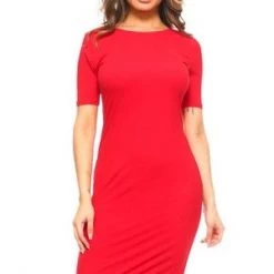 Yelete Short Sleeve Crew Neck Midi Bodycon Dress New Items