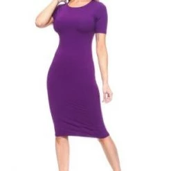 Yelete Short Sleeve Crew Neck Midi Bodycon Dress New Items