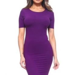 Yelete Short Sleeve Crew Neck Midi Bodycon Dress New Items