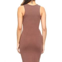 Yelete Taupe Crew Neckline Body-Con Dress