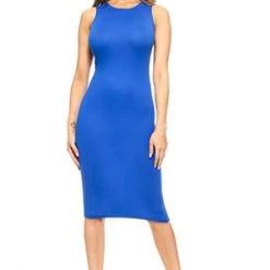 Yelete Blue Crew Neckline Body-Con Dress