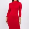 Yelete Red Mock Neck Midi Bodycon Dress Trending Sellers