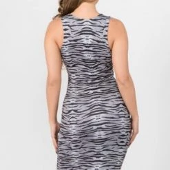 Yelete Crew Neck Tiger Print Bodycon Midi Dress New Items