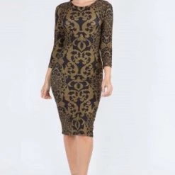 Yelete New Items Swirl Pattern Midi Bodycon Dress