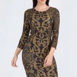 Yelete New Items Swirl Pattern Midi Bodycon Dress