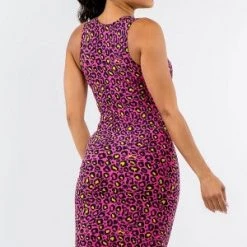 Yelete Bright Cheetah Midi Bodycon Tank Dress