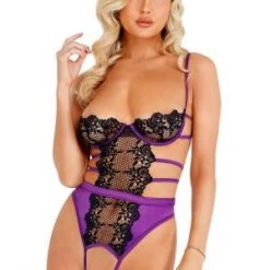 Roma Costume Embroidered Lace And Satin Crotchless Teddy