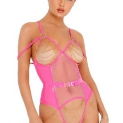 Roma Costume Vinyl Bodysuit With Chain Detail