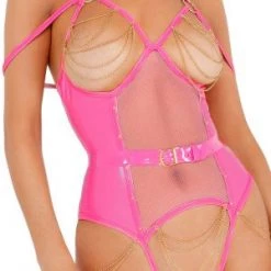 Roma Costume Vinyl Bodysuit With Chain Detail