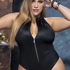 Espiral Plus Black Zippered Bodysuit