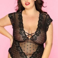 Velvet Kitten Plus Size Queen Sheer Floral Lace Teddy