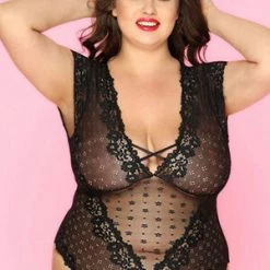 Velvet Kitten Plus Size Queen Sheer Floral Lace Teddy