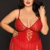 Velvet Kitten Queen Red Hot Vinyl And Lace Nightgown Plus Size