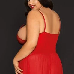 Velvet Kitten Queen Red Hot Vinyl And Lace Nightgown Plus Size