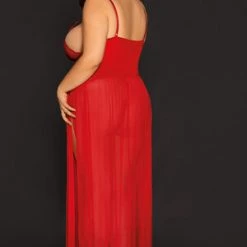 Velvet Kitten Queen Red Hot Vinyl And Lace Nightgown Plus Size