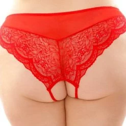 Fantasy Lingerie Plus Red Crotchless Lace And Mesh Panty
