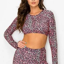 Yelete Trending Sellers Casual Days Pink Leopard Print Crop Top