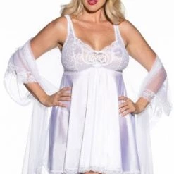 Shirley Of Hollywood 5X And Up Plus Beautiful Lace Three-Piece Baby Doll Set