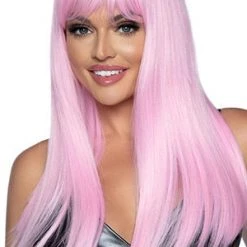Leg Avenue Straight Pink Wig With Bangs
