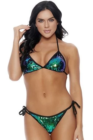 Forplay Green & Black Sequin Bikini Swimwear 3 Forplay Green & Black Sequin Bikini Swimwear
