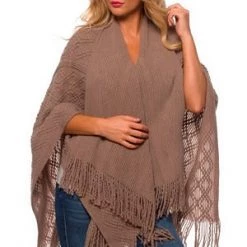Velvet Kitten Beige Wrap With Fringe