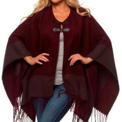 Velvet Kitten Merlot Wrap With Buckle And Fringe Clearance